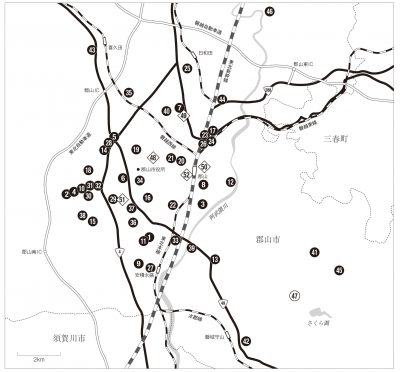 図表　郡山市の主な葬祭会館等の立地図